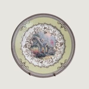 Thomas Kinkade Spode Cottage Collector Plate 2005 Inspired Home Green Floral Rim